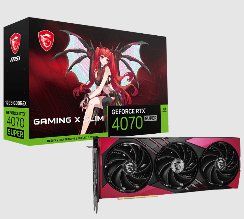  nVIDIA GeForce RTX 4070 SUPER 12G GAMING X SLIM MLG<br>Boost Mode: 2640 MHz, 1x HDMI/ 3x DP, Max Resolution: 7680 x 4320, 1x 16-Pin Connector, Recommended: 650W  
